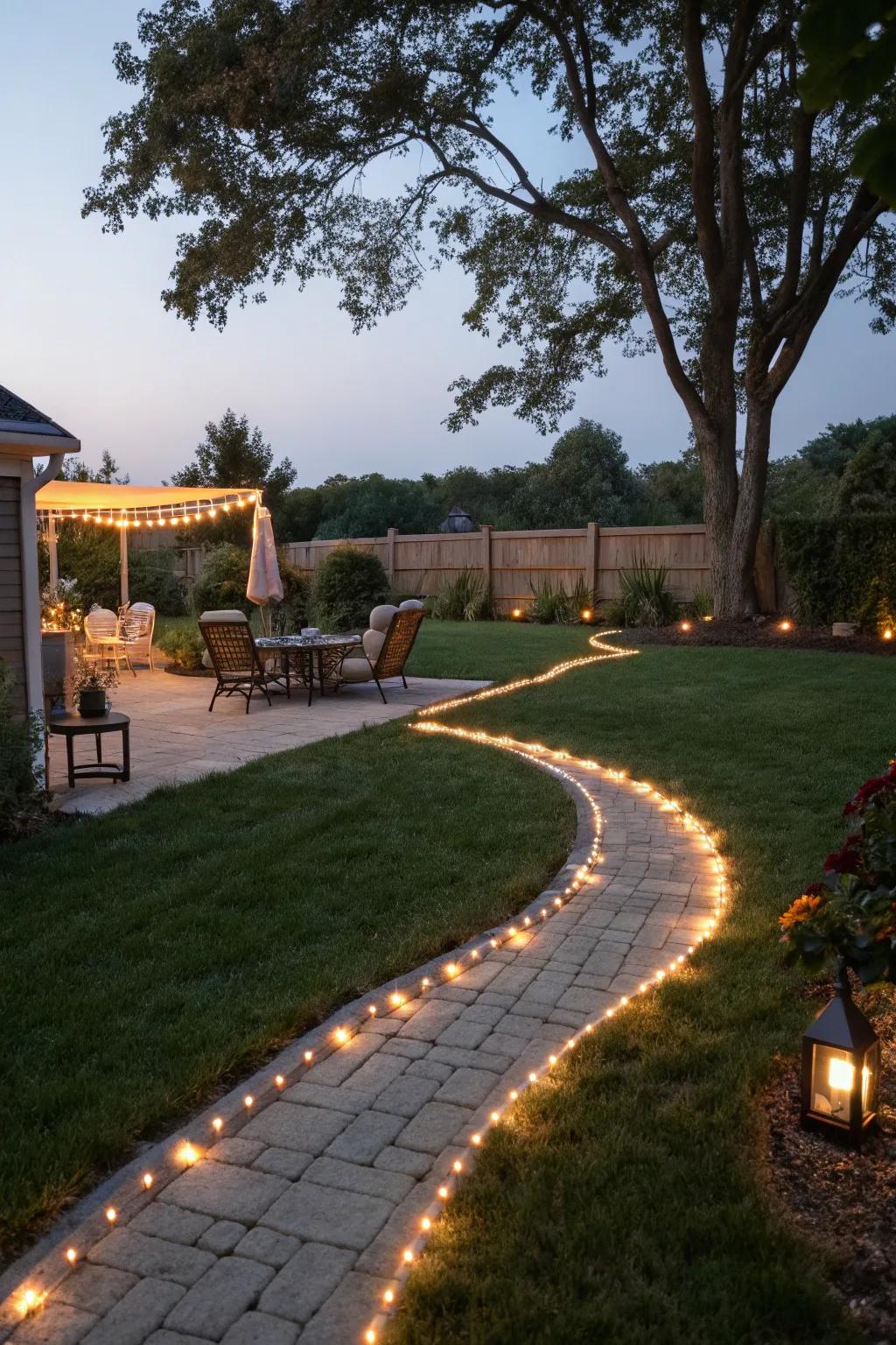 Rope lights are stylish and versatile for illuminating outdoor spaces.