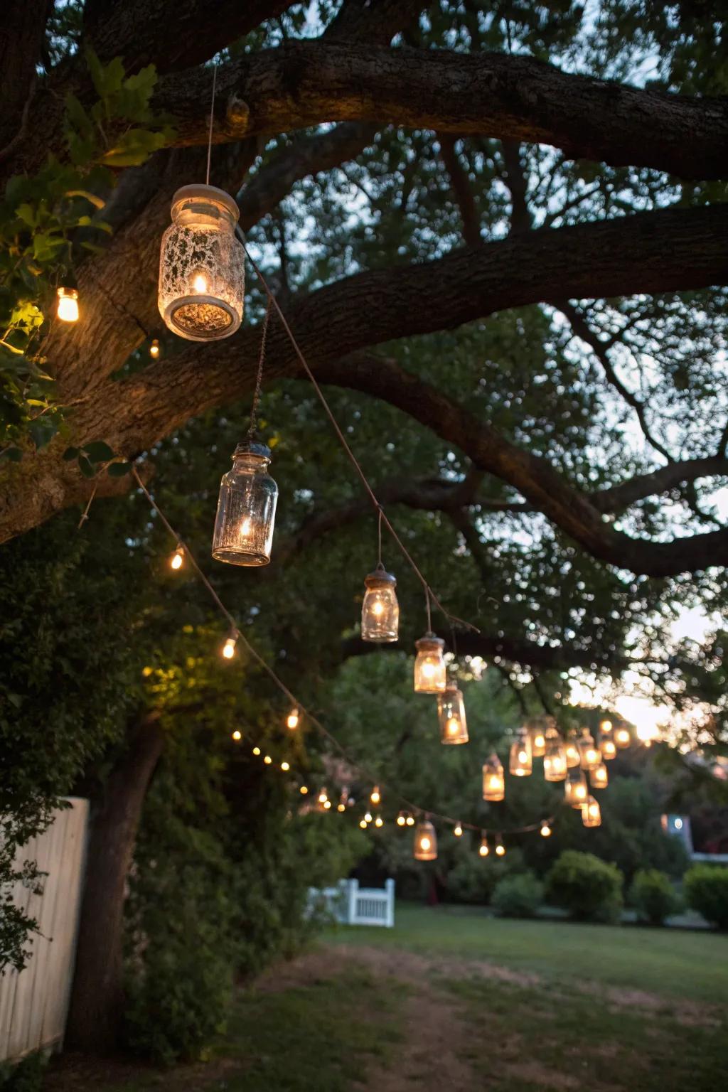 Mason jar lights bring a personal, rustic touch to your outdoor decor.
