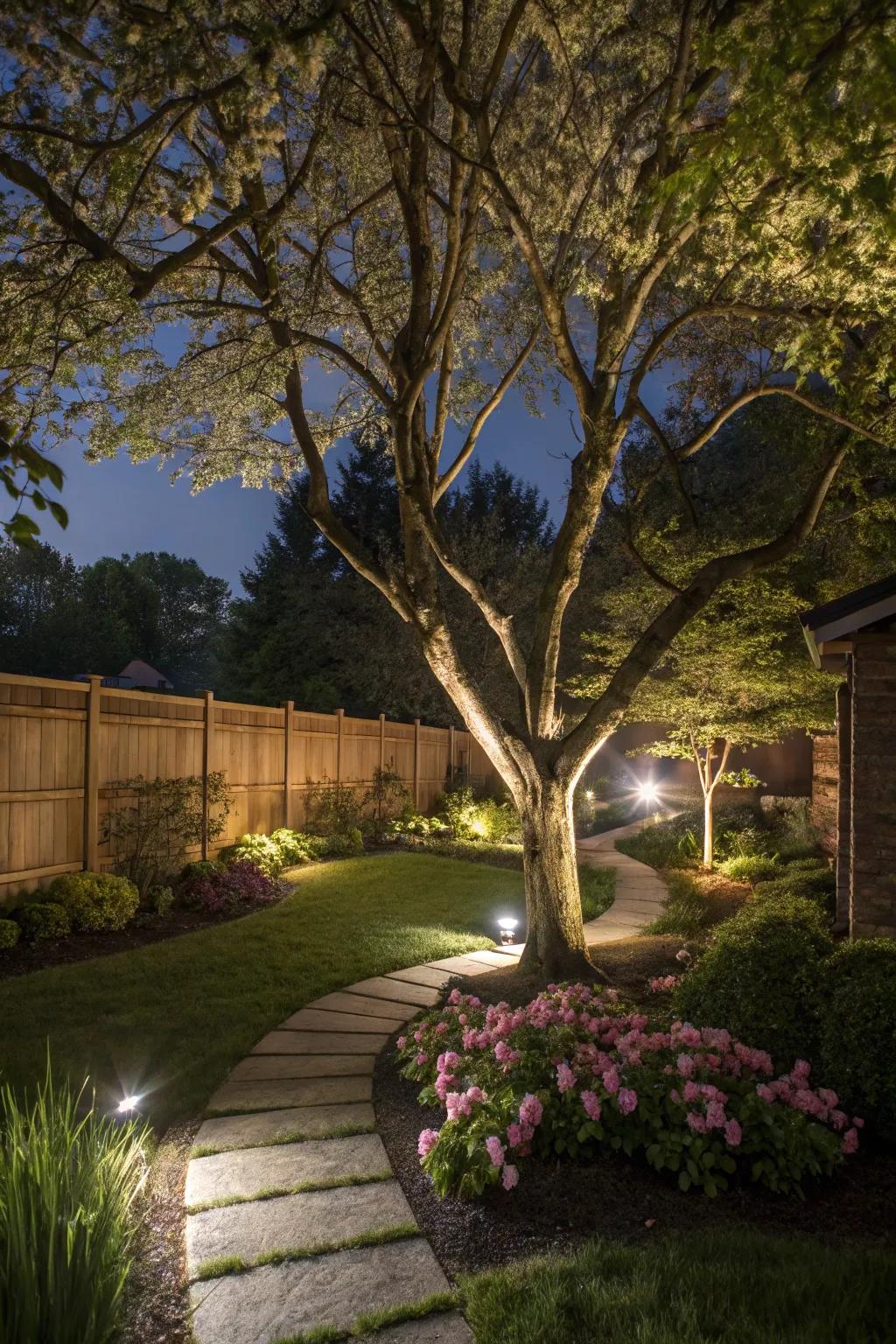 Spotlights emphasize your garden's gorgeous features.