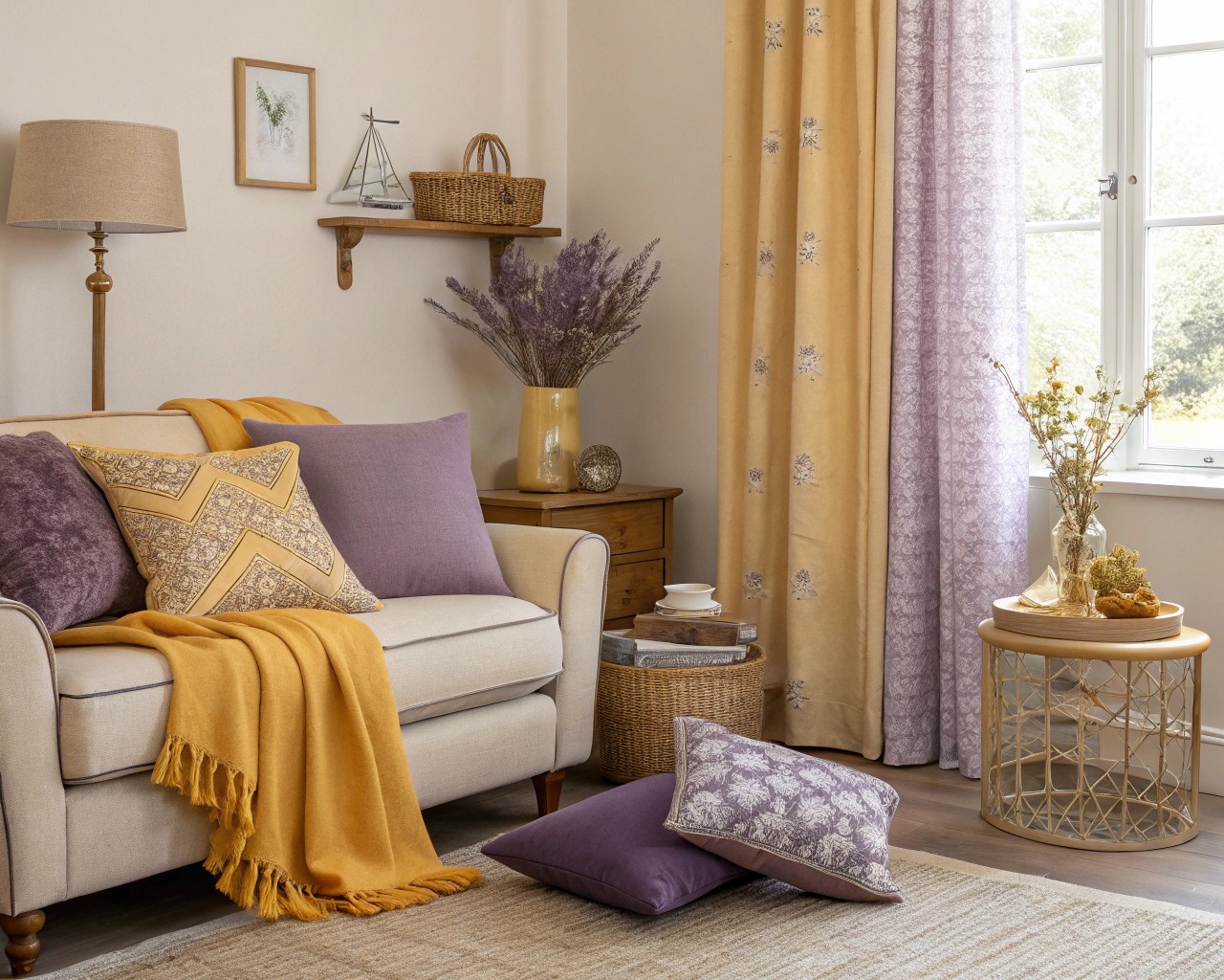 Explore the timeless elegance of mustard yellow and dusty lavender.