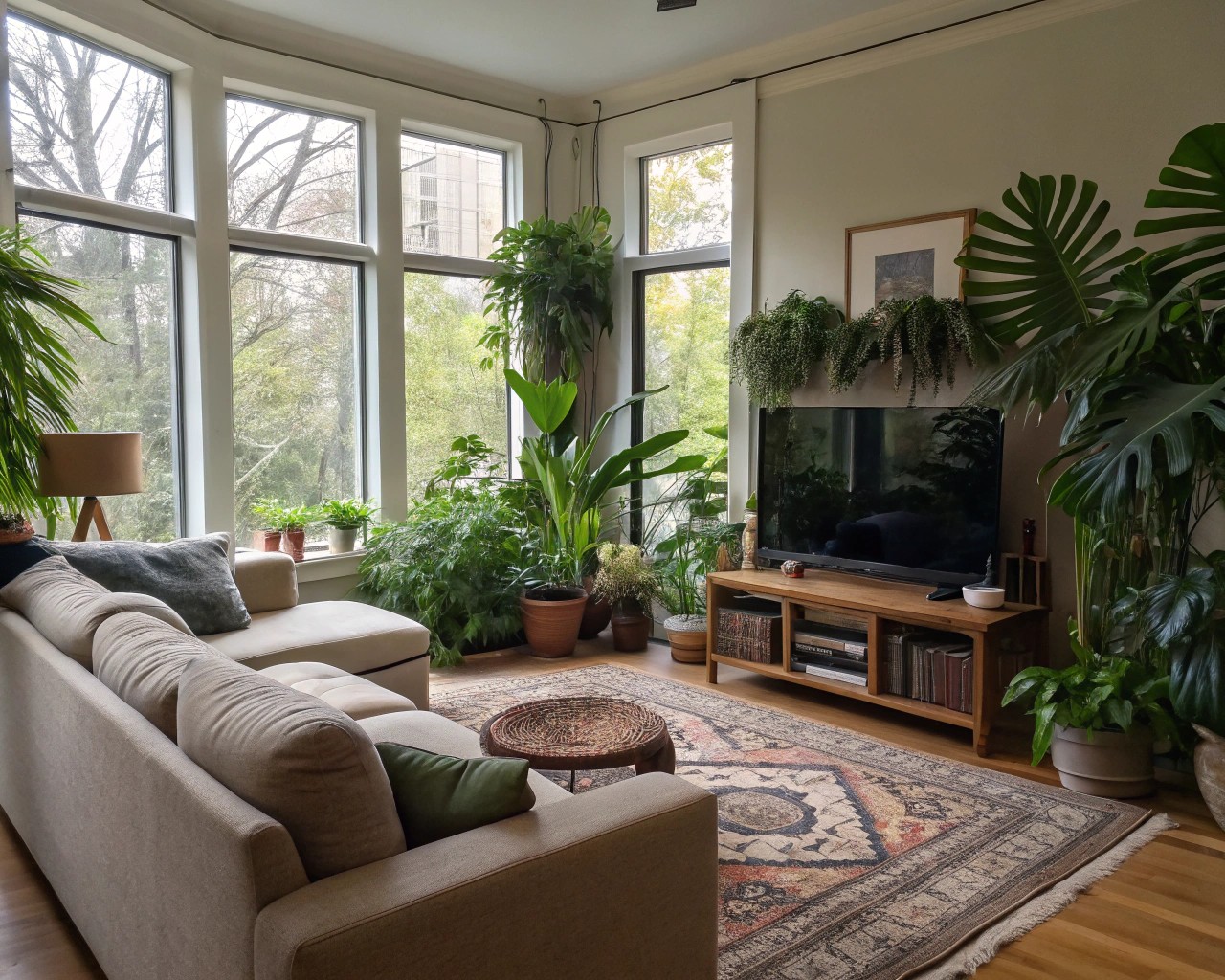 Fundamentals of soft architecture illustrated in a flexible, plant-filled living room.