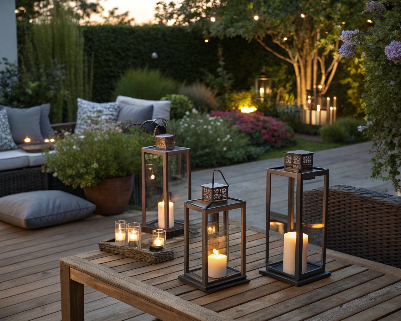 Implement fire safety measures for open flame lanterns to ensure a safe garden environment.
