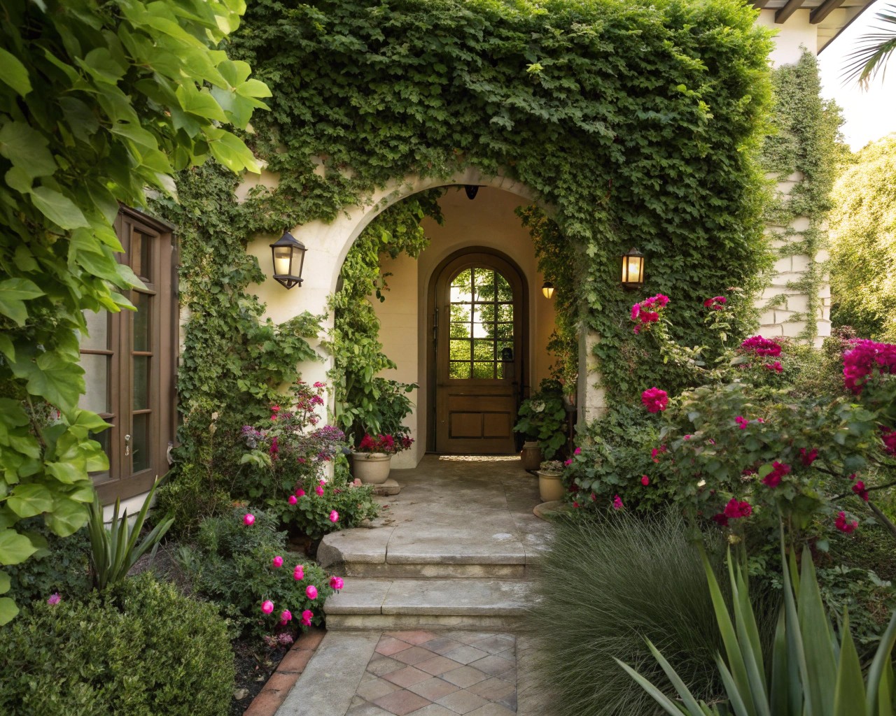 Incorporating green elements brings life and freshness to home entryways.