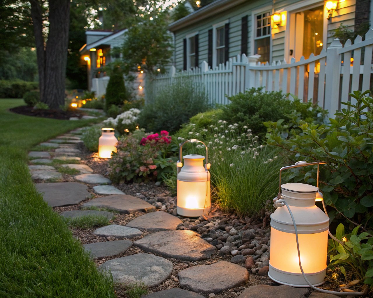 Repurpose large plastic containers into lanterns for substantial light diffusion in gardens.