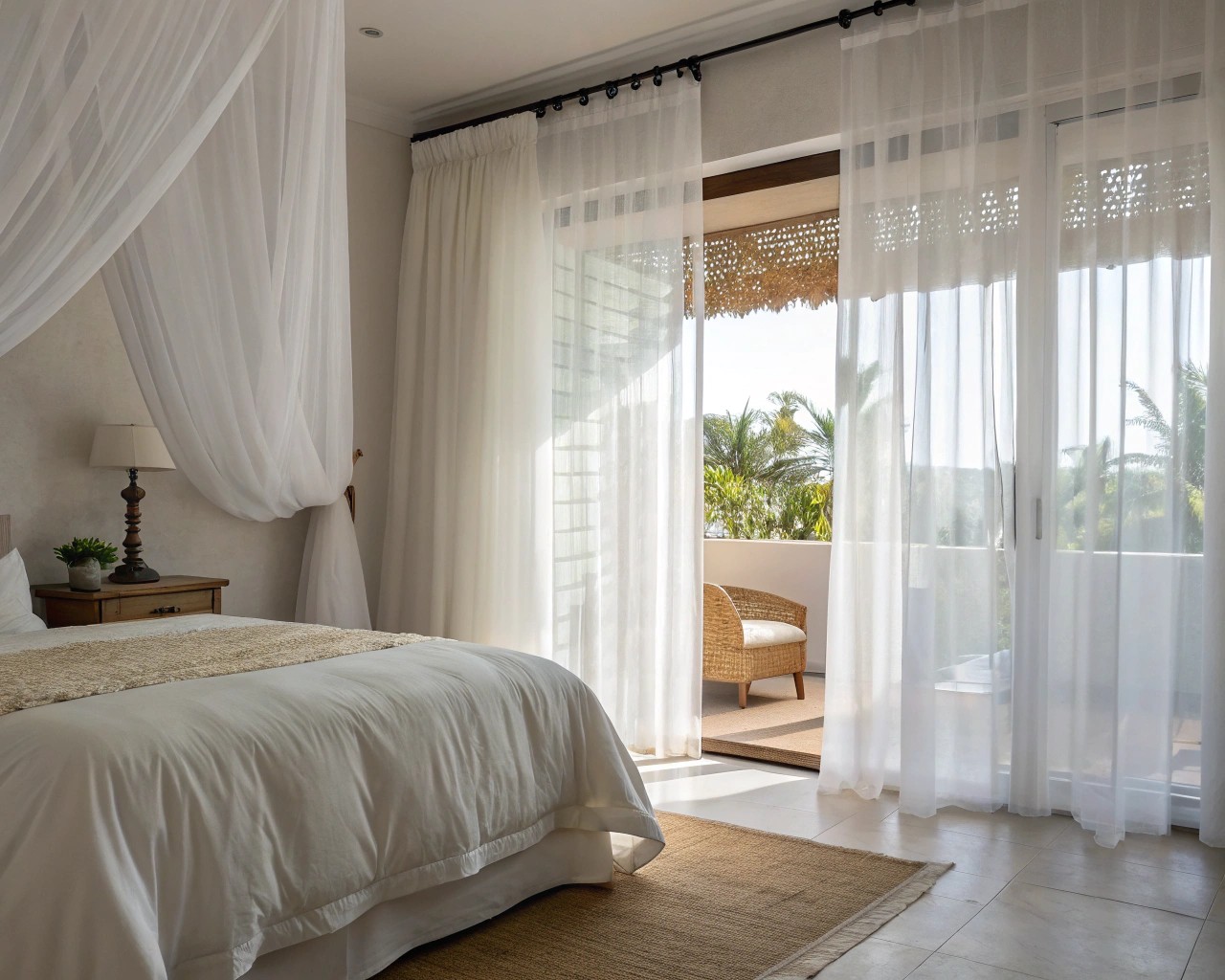 Sheer curtains that filter and soften light while maintaining privacy.