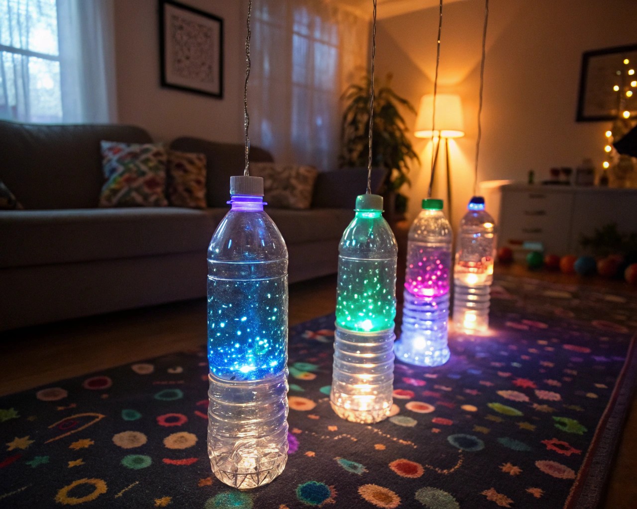 Use water bottles to create refractive lighting effects that enhance outdoor spaces.
