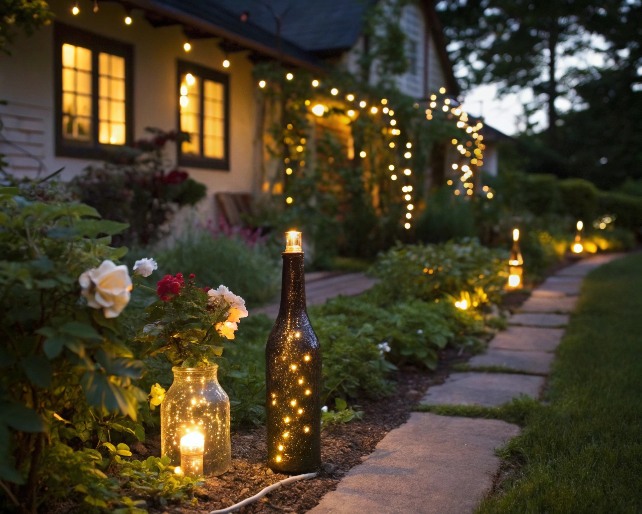 Wine bottle lanterns offer elegance and versatility for outdoor lighting.
